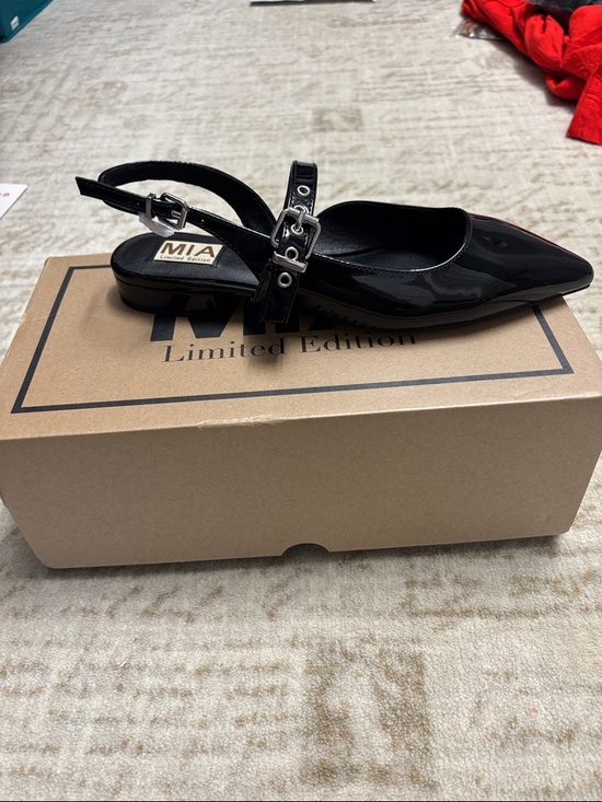 MIA Shoes - MIA Black Patent Pointed Slingback Mule with Buckle Detail